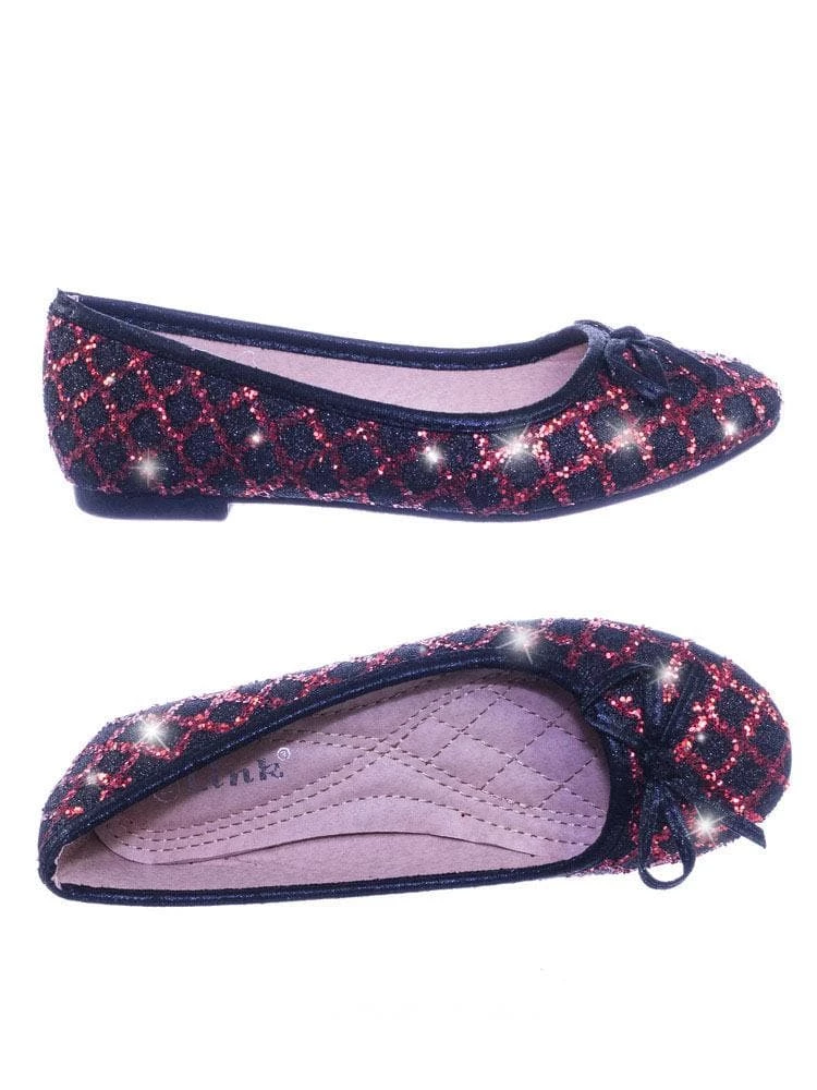 Forever Link New Karra46 Children Girls Fancy Round Toe Ballet Flat W Criss Cross Glitter