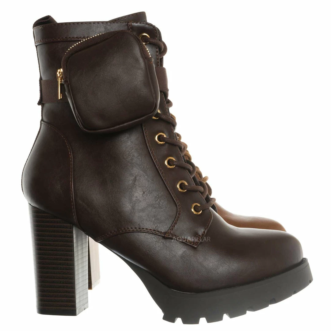 Forever Link New Match18 Fashion Combat Bootie W Pocket Pouch - Women Heel Ankle Boot