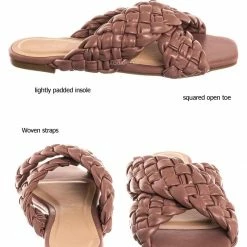 Bamboo Kick61 Thick Braided Woven Slides - Womens Open Squared Toe Slip On Mule Slipper New