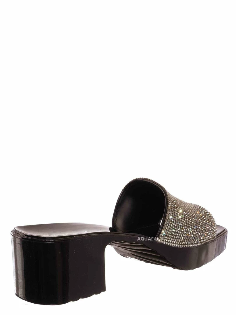 Forever Link List16 Womens Rhinestone Crystal Jelly Block Heel Mule Slide New