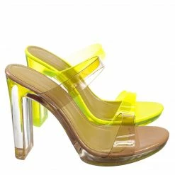 Soda Known Clear Acrylic Platform Heel Sandal - Womens Cinderella Neon Clear Slipper