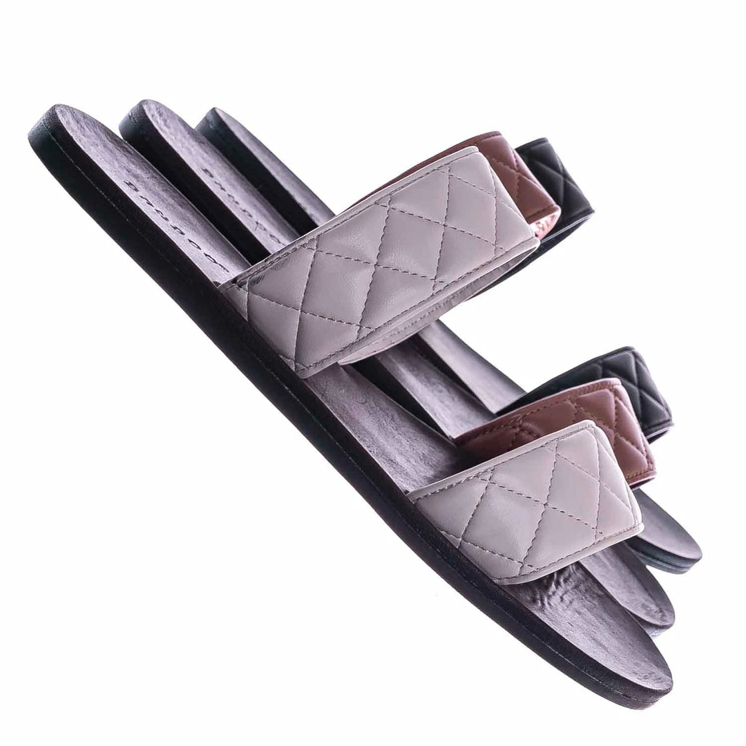 Bamboo Moonbeam65 Quilted Double Strap Slides - Summer Slip On Flat Slipper Sandal