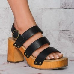 CityClassified Truly Lightweight Wooden Open Toe Clog, Women Block Heel Sandal New