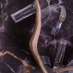 Top Moda Selma36 Clear Perspex Block Heel Sandal, Women's Vinyl Shoes New