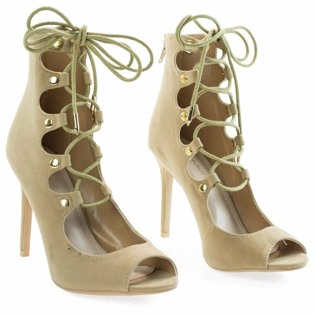 Natalia By Shoe Republic, Ghillie Corset Lace Up Peep Toe High Heel Sandal Pump Bootie New