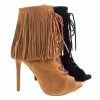 Shoe Republic New Pompeo Boho Peep Toe Fringe Ankle Boots W/ Corset Lace Up High Heel Shoes