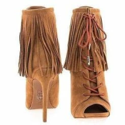 Shoe Republic New Pompeo Boho Peep Toe Fringe Ankle Boots W/ Corset Lace Up High Heel Shoes