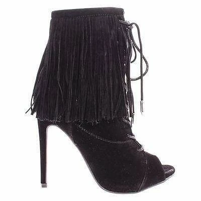 Shoe Republic New Pompeo Boho Peep Toe Fringe Ankle Boots W/ Corset Lace Up High Heel Shoes