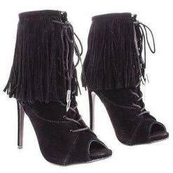 Shoe Republic New Pompeo Boho Peep Toe Fringe Ankle Boots W/ Corset Lace Up High Heel Shoes