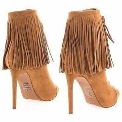 Shoe Republic New Pompeo Boho Peep Toe Fringe Ankle Boots W/ Corset Lace Up High Heel Shoes