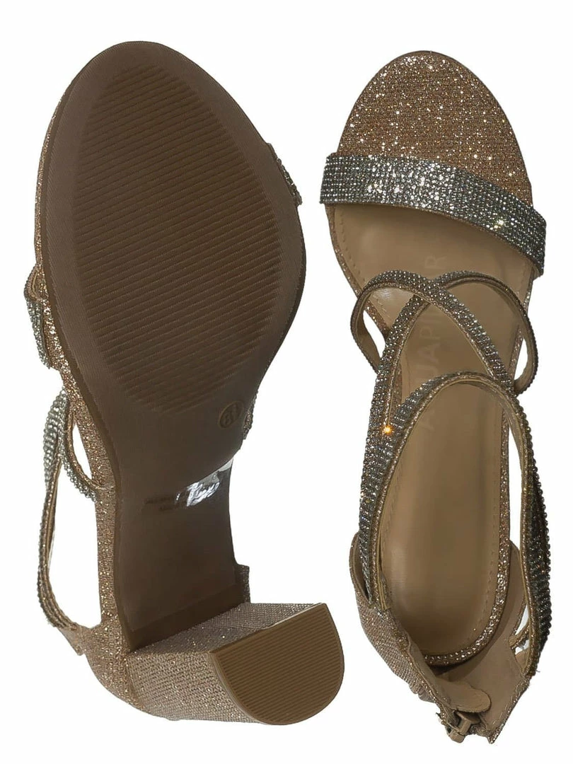 Wild Diva Morrina14 Rhinestone Block Heel Sandal - Women Crystal Dance Shoes