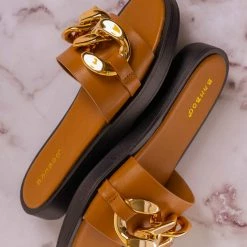 Bamboo New SideKick11 Padded Flatform Slpper W Oversize Chain - Womens Molded Footbed Slide