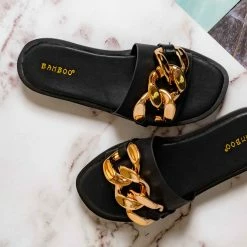 Bamboo New SideKick11 Padded Flatform Slpper W Oversize Chain - Womens Molded Footbed Slide