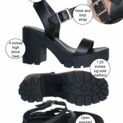 Soda Novas SWomens Chunky Block Heel Platform Lug Sole Sandal Gladiator Double Ankle Strap Funky Sporty Grunge Retro Comfy Cage Shoes