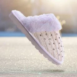 Bamboo Snuggle06 Furry Flatbed Sweater Moccasin Slipper -Women Knitted Fur Winter Slide New