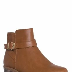 Top Moda Alana1 Elastic Chelsea Belted Ankle Bootie, Moto Block Heel Cowboy Biker Boot