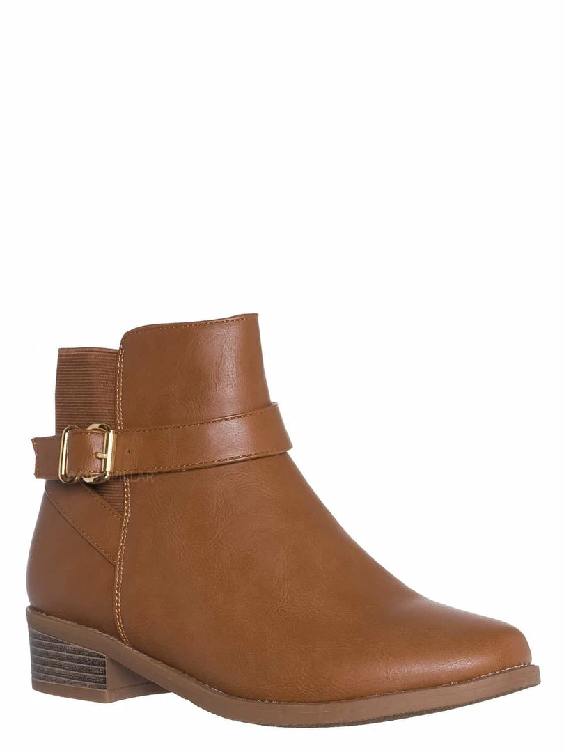 Top Moda Alana1 Elastic Chelsea Belted Ankle Bootie, Moto Block Heel Cowboy Biker Boot