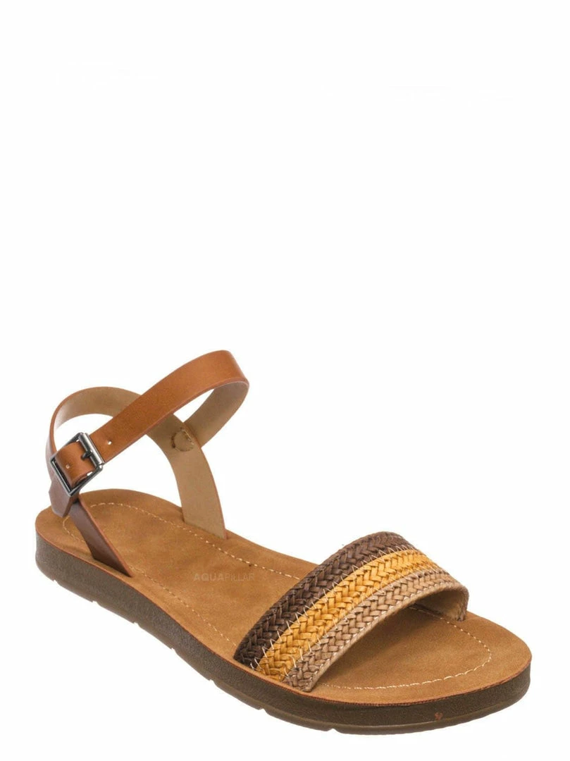 Soda Ample Boho Woven Flat Sandal - Women Contoured Novelty Bohemian Strap New
