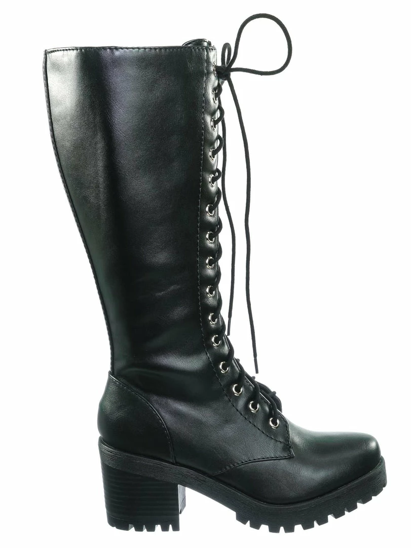 Soda Canopy Block Heel Combat Boots - Women Lug Sole Military Lace Ups New