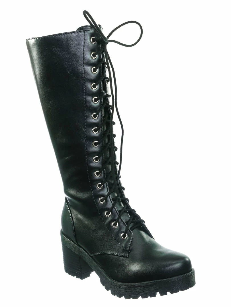 Soda Canopy Block Heel Combat Boots - Women Lug Sole Military Lace Ups New