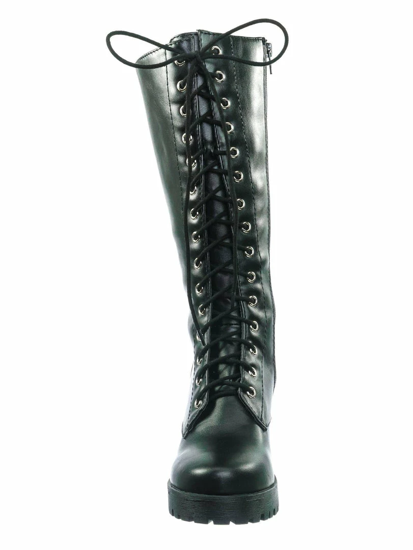 Soda Canopy Block Heel Combat Boots - Women Lug Sole Military Lace Ups New