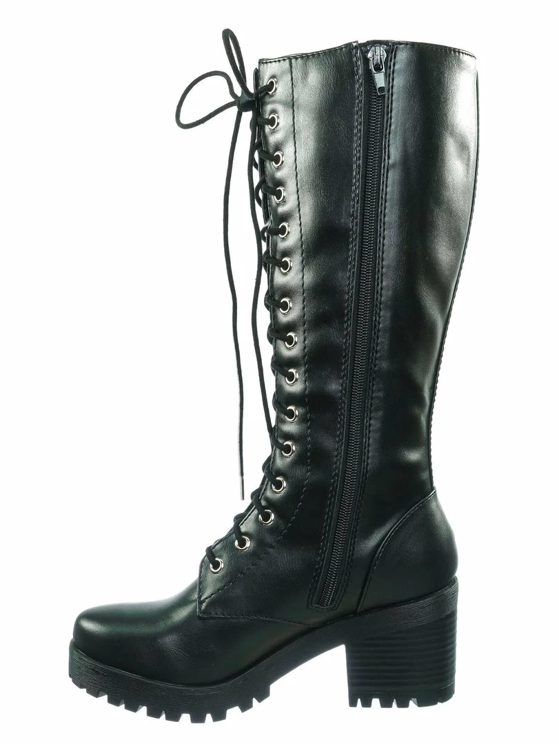 Soda Canopy Block Heel Combat Boots - Women Lug Sole Military Lace Ups New