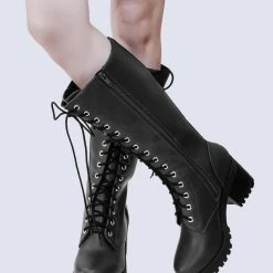 Soda Canopy Block Heel Combat Boots - Women Lug Sole Military Lace Ups New