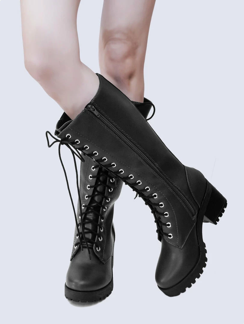 Soda Canopy Block Heel Combat Boots - Women Lug Sole Military Lace Ups New