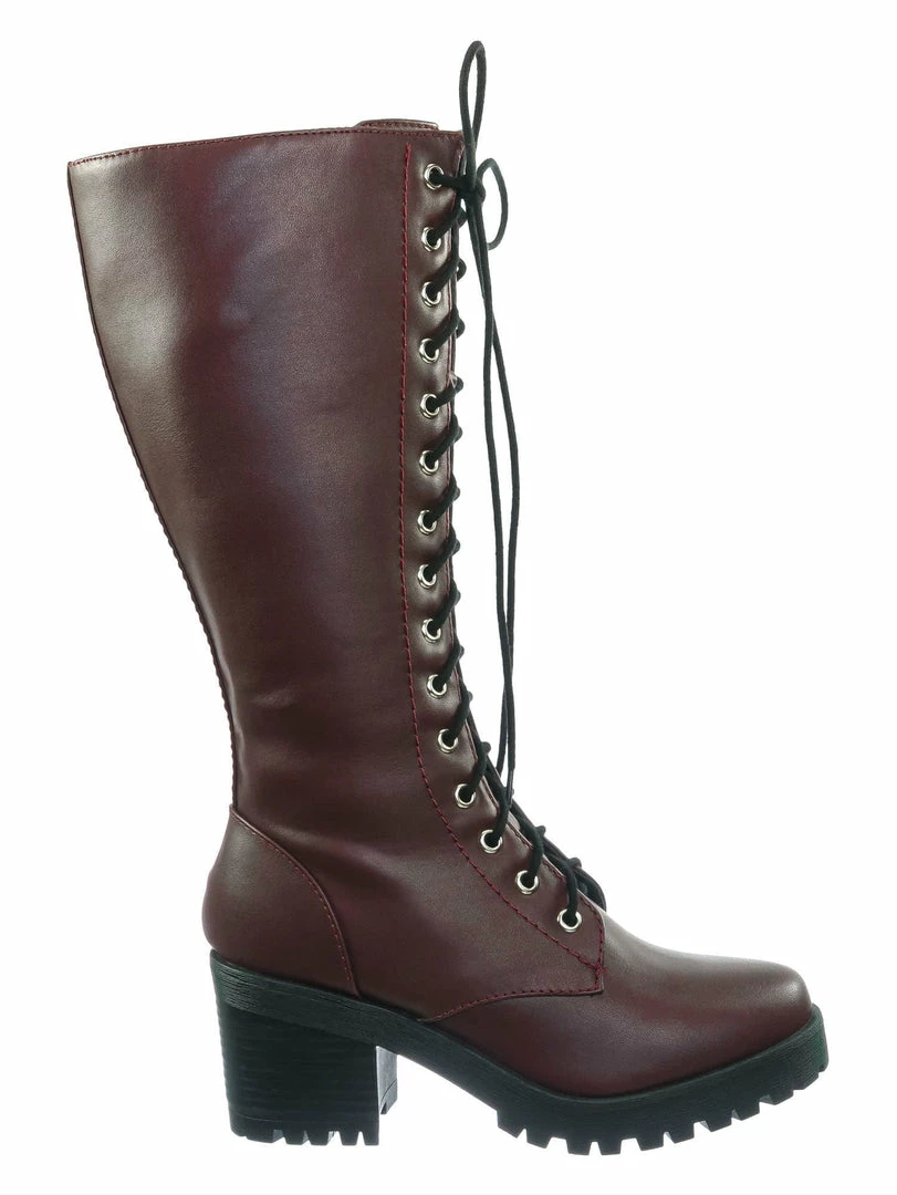 Soda Canopy Block Heel Combat Boots - Women Lug Sole Military Lace Ups New