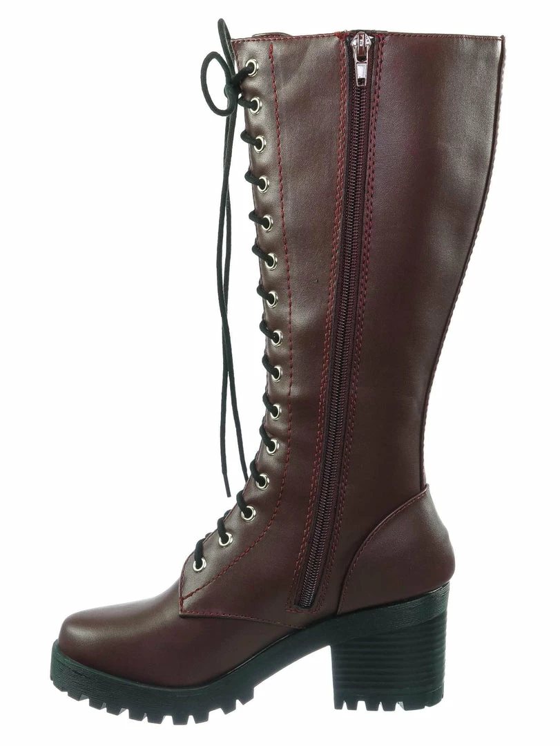 Soda Canopy Block Heel Combat Boots - Women Lug Sole Military Lace Ups New