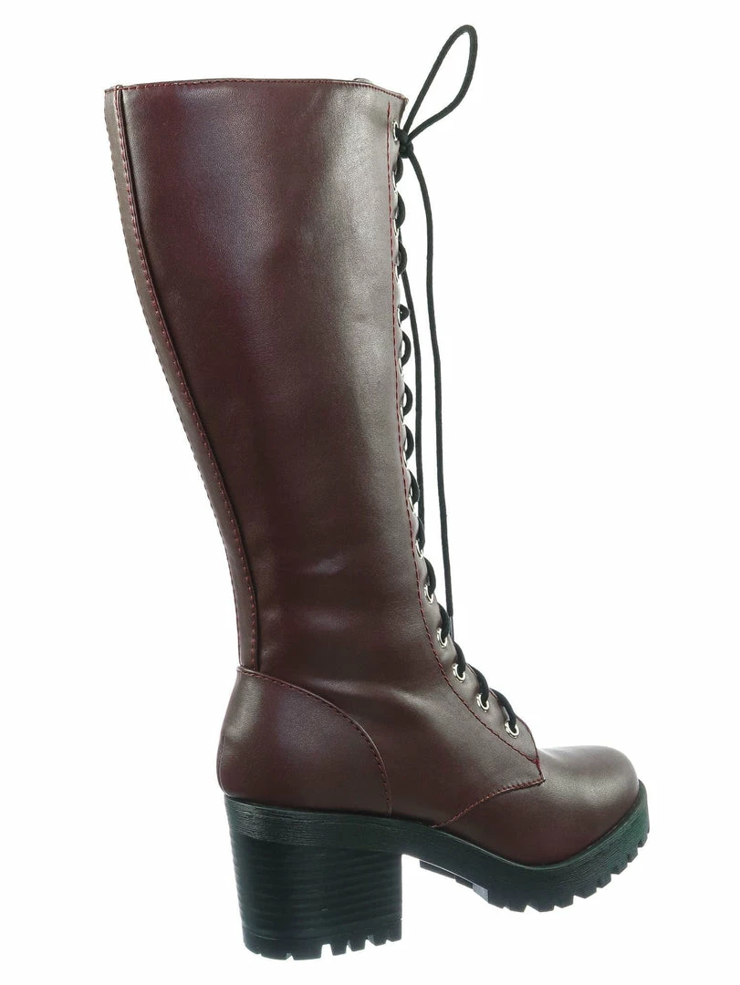 Soda Canopy Block Heel Combat Boots - Women Lug Sole Military Lace Ups New