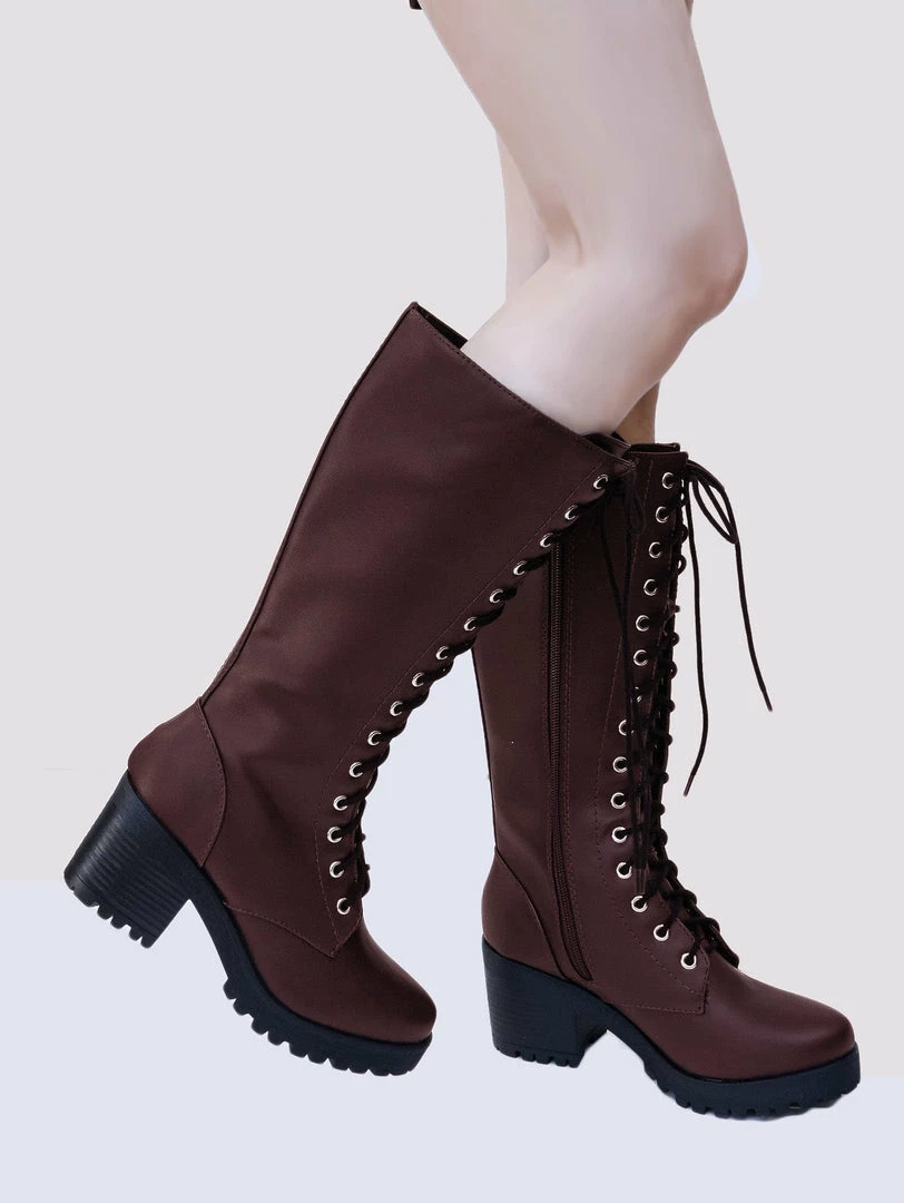 Soda Canopy Block Heel Combat Boots - Women Lug Sole Military Lace Ups New