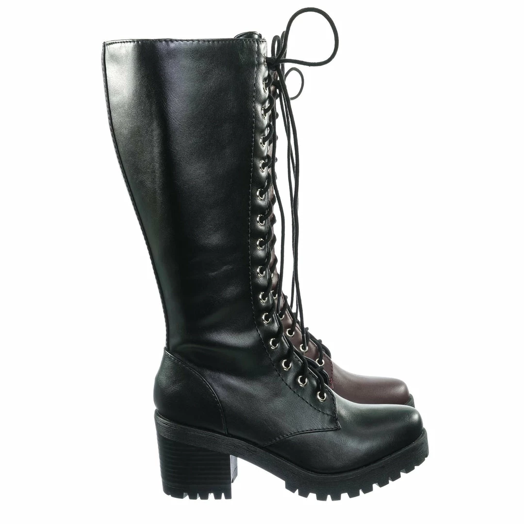 Soda Canopy Block Heel Combat Boots - Women Lug Sole Military Lace Ups New