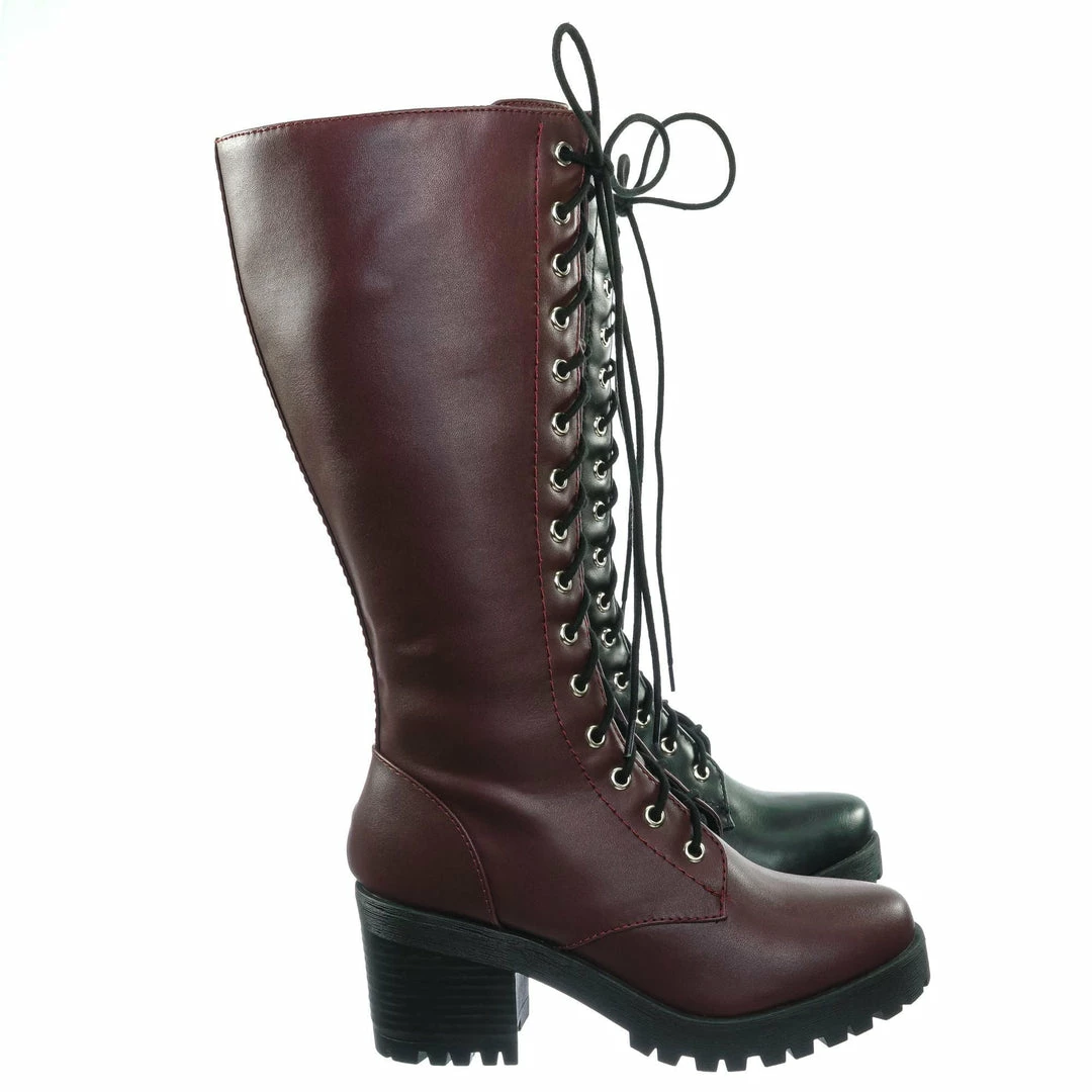 Soda Canopy Block Heel Combat Boots - Women Lug Sole Military Lace Ups New