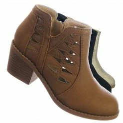 Soda Chance2 Children Girl Biker Stack Heel Ankle Booties V-Cut Perforated Cutout