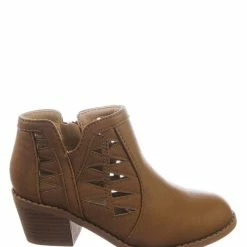 Soda Chance2 Children Girl Biker Stack Heel Ankle Booties V-Cut Perforated Cutout