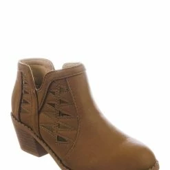 Soda Chance2 Children Girl Biker Stack Heel Ankle Booties V-Cut Perforated Cutout