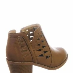 Soda Chance2 Children Girl Biker Stack Heel Ankle Booties V-Cut Perforated Cutout