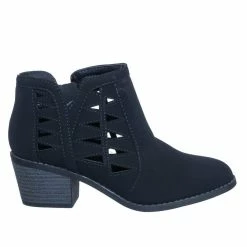 Soda Chance2 Children Girl Biker Stack Heel Ankle Booties V-Cut Perforated Cutout