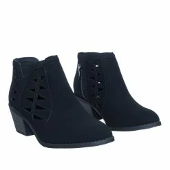 Soda Chance2 Children Girl Biker Stack Heel Ankle Booties V-Cut Perforated Cutout