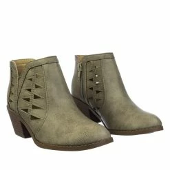 Soda Chance2 Children Girl Biker Stack Heel Ankle Booties V-Cut Perforated Cutout