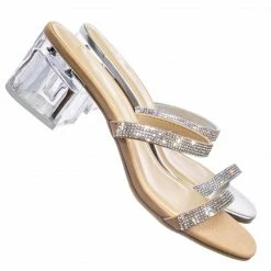 Soda Deborah Rhinestone Perspex Mule Slides - Womens Acrylic Heel Crystal Sandals