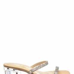 Soda Deborah Rhinestone Perspex Mule Slides - Womens Acrylic Heel Crystal Sandals