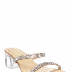 Soda Deborah Rhinestone Perspex Mule Slides - Womens Acrylic Heel Crystal Sandals