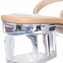 Soda Deborah Rhinestone Perspex Mule Slides - Womens Acrylic Heel Crystal Sandals