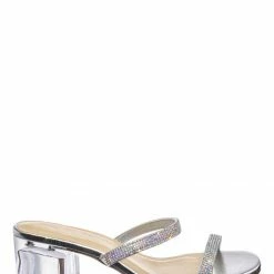 Soda Deborah Rhinestone Perspex Mule Slides - Womens Acrylic Heel Crystal Sandals