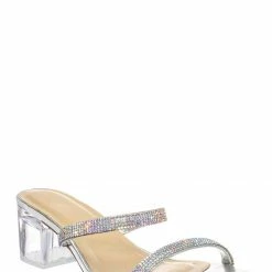 Soda Deborah Rhinestone Perspex Mule Slides - Womens Acrylic Heel Crystal Sandals