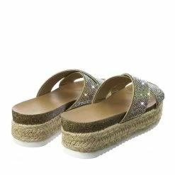 Soda Delta Rhinestone Crystal Slipper Sandal W Espadrille, Cork Footbed & Shark Tooth