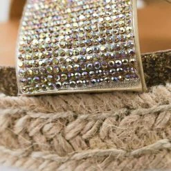 Soda Delta Rhinestone Crystal Slipper Sandal W Espadrille, Cork Footbed & Shark Tooth