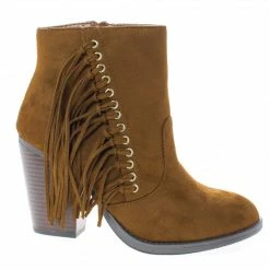 New Dimple By Soda, Ankle Boots W Stacked Block Heel & Side Fringes